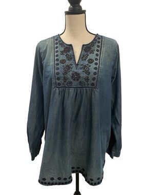 Tantrums Blue Embroidered V-Neck Tunic